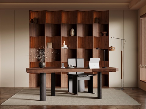 中古风书房 书柜 书桌椅su模型