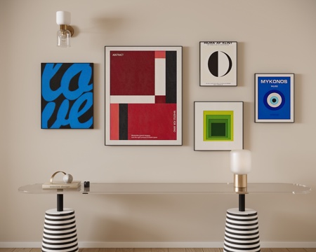 现代奶油风组合画su模型