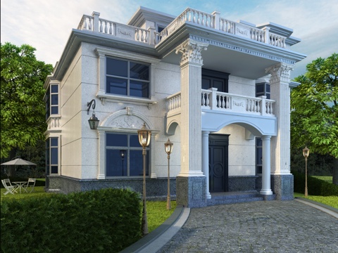  欧式古典欧式别墅外观 别墅外观3d模型 