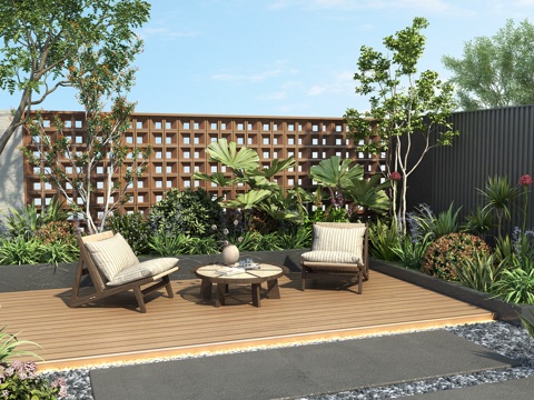 现代别墅庭院景观 居家庭院 私家庭院 庭院小院 植物堆 植物su模型