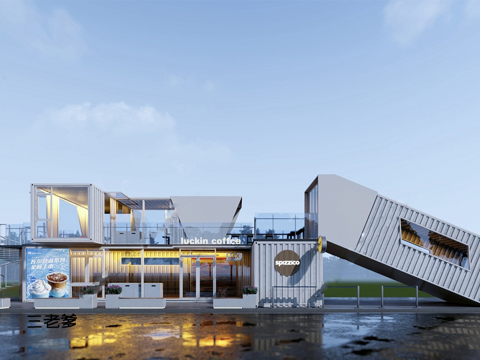 现代集装箱咖啡厅su模型