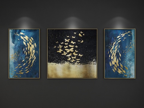  现代抽象艺术装饰挂画组合 装饰画 抽象画 画 3D模型3d模型 
