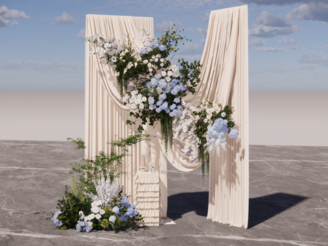 香槟色布幔造型小景婚礼美陈su模型