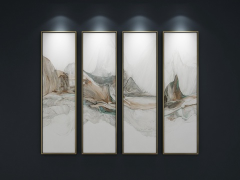  新中式抽象山水装饰挂画 山水画 抽象画 装饰画 画 3D模型3d模型 