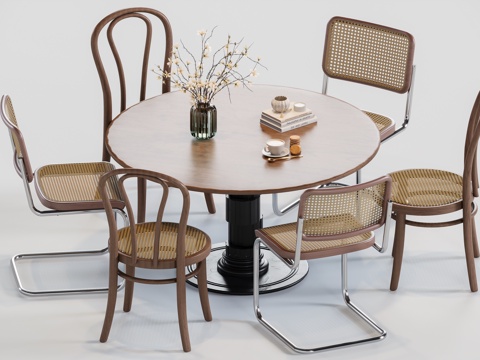 中古风圆餐桌su模型