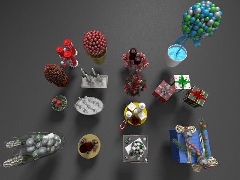  其它圣诞节 圣诞树 礼物 摆件 装饰品 雪橇 树 彩灯3d模型 