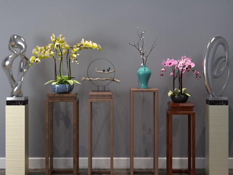  中式花几 花架 花瓶3d模型 