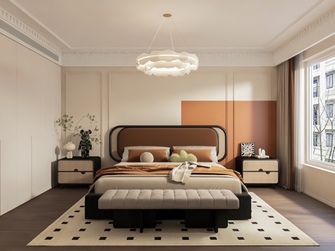  法式主卧室 梳妆台 背景墙3d模型 