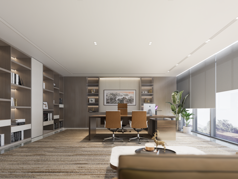 新中式风格办公室董事长室su模型