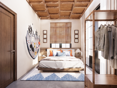 中古风民宿 海洋主题民宿 农家乐 民宿客房su模型