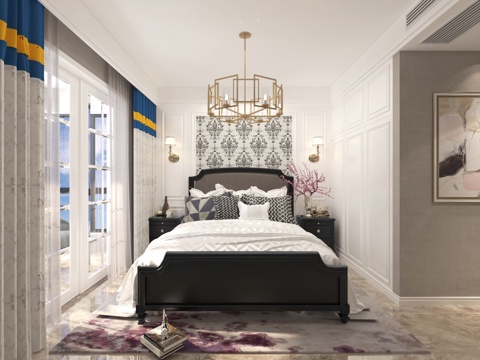  美式卧室美式卧室3d模型 