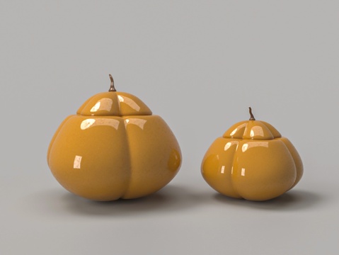  陶瓷黄色高光南瓜罐3d模型 