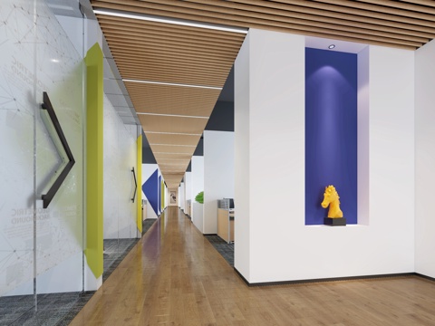  现代办公室 办公室过道3d模型 