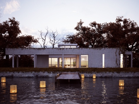  现代室外新现代中式建筑别墅 园林小区 欧式建筑 建筑外观3d模型 