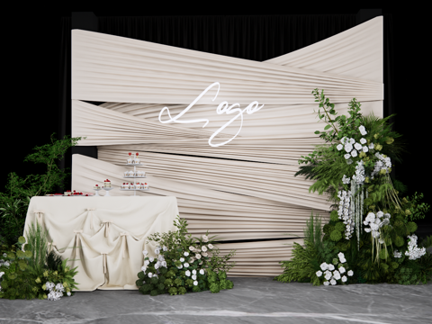 香槟色 展示区布幔婚礼美陈su模型