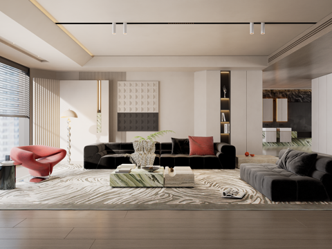 现代轻奢泡芙沙发飘带椅组合客厅su模型