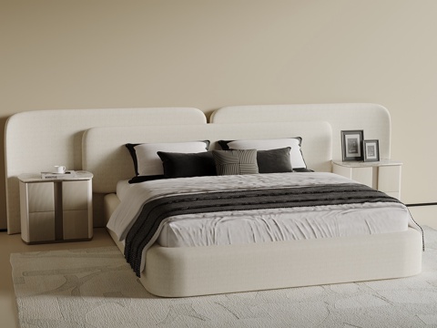 现代双人床su模型