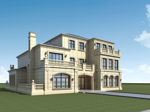  欧式古典欧式别墅外观3d模型 