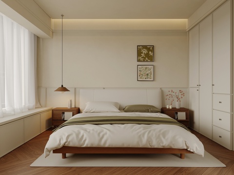 中古风卧室 双人床 现代卧室su模型