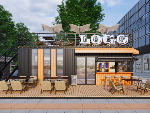 集装箱 集装箱餐饮店 奶茶咖啡小店su模型