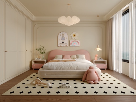  法式奶油风女孩房3d模型 