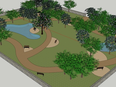 小游园模型 园林景观模型 广场方案设计 园林方案设计su模型