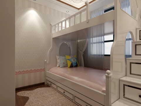  现代儿童房 女孩房 上下铺3d模型 