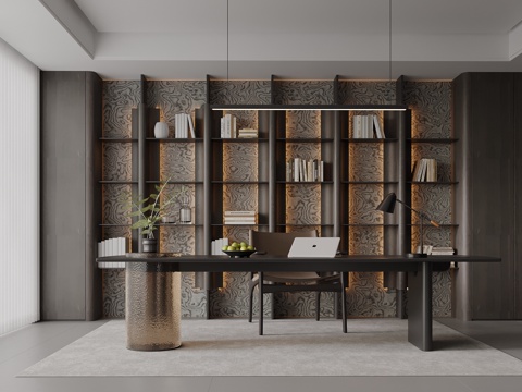 现代书房 书柜 书桌椅su模型