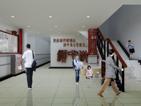  中式楼梯间读书角3d模型 