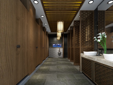  中式公共卫生间3D模型3d模型 