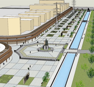 条形广场模型 园林景观模型 广场方案设计 园林方案设计su模型
