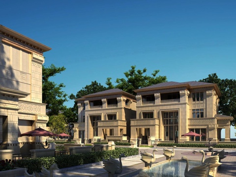  欧式古典三层别墅外观3d模型 