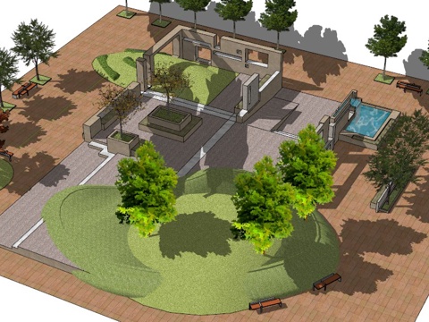 小广场模型 园林景观模型 广场方案设计 园林方案设计su模型