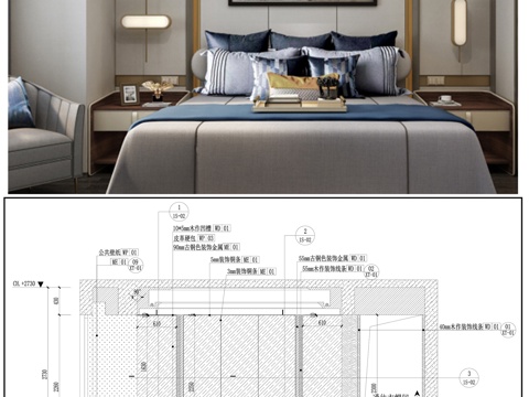 简欧风床头背景墙 背景墙 卧室背景墙 墙面节点图cad施工图