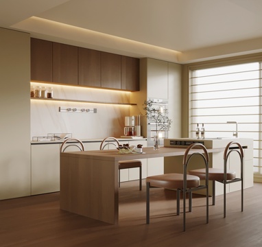 现代餐厅 酒柜 岛台 餐桌椅su模型