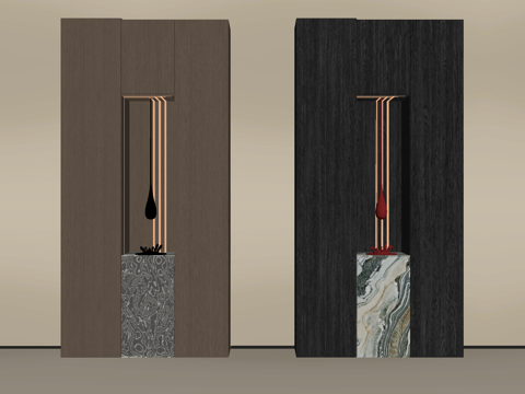 现代玄关柜 端景墙 摆件su模型