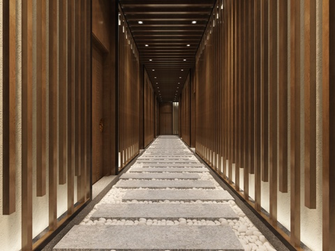  新中式  过道  禅意走廊过道3d模型 