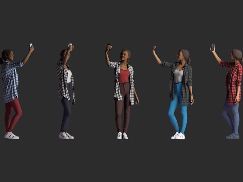  自拍拍照 游客旅游 黑人女性 外国人物 站立女人 站姿行走3d模型 