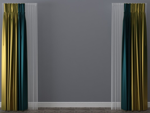  后现代窗帘 挂帘 双层帘 纱帘 布帘3d模型 