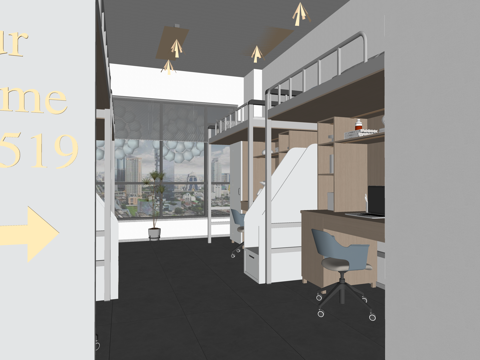 公寓 家装 上下铺 双人间 工装 床 单人间su模型