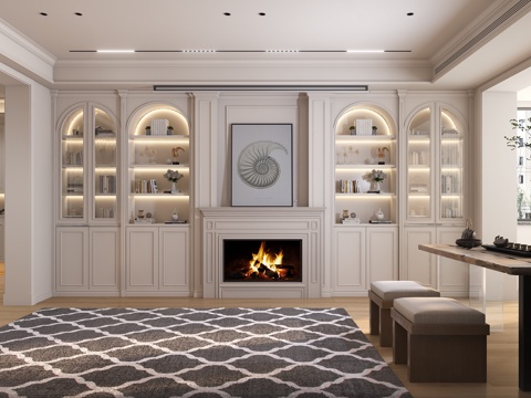  美式客餐厅 沙发茶几组合 壁炉电视墙 沙发墙 玄关 厨房3d模型 