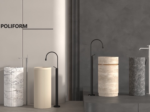 极简风格材质美学家居软装 卫浴设计 立柱盆 高端卫浴 台盆su模型