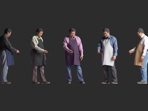  中国厨师 家庭煮夫 男人男性 站姿站立 场景氛围 多人配色3d模型 