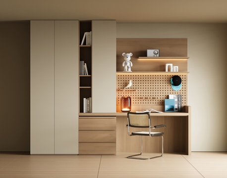 现代书桌一体柜su模型