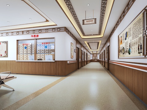  中医理疗室   中医诊室  中医过道走廊   中医药房3d模型 