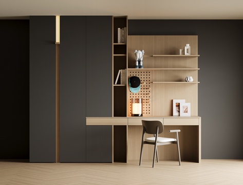 现代书桌一体柜su模型