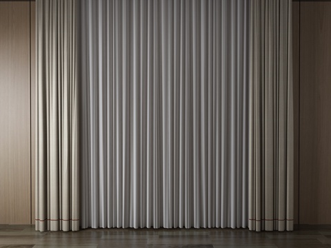  现代窗帘 挂帘 双层帘 纱帘 布帘3d模型 