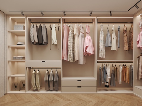  现代奶油风衣帽间3d模型 