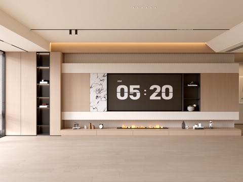  现代客厅 奶油客厅 电视背景墙 客厅背景 奶油风背景墙su模型 