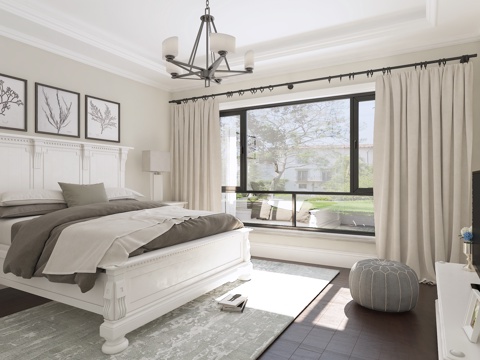  美式简约美式卧室模型3d模型 